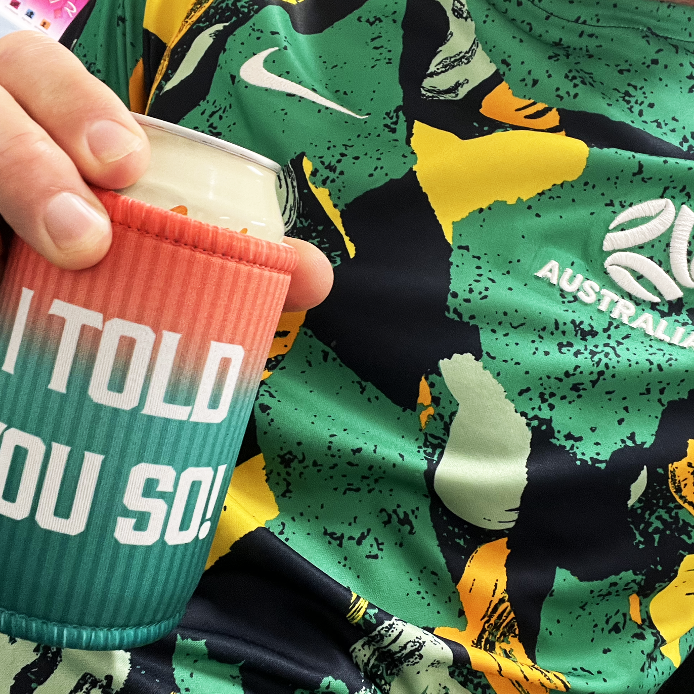1 x 'I Told You So' Camouflage Socceroos Inspired Stubby Holder