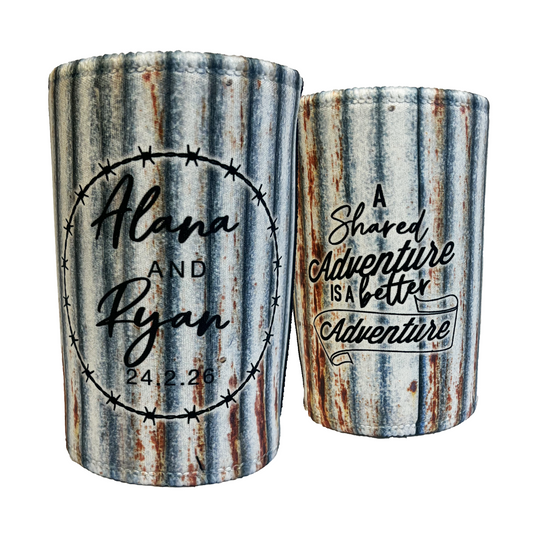 Country Rusty Metal Wedding Stubby Holders