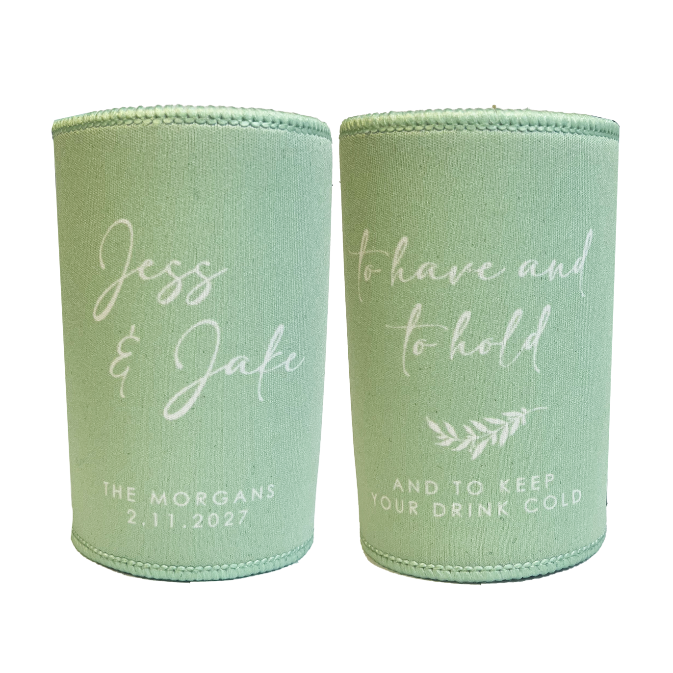 Mint Vintage Wedding Stubby Holders