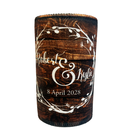 Vintage Wood 1 Wedding Stubby Holders