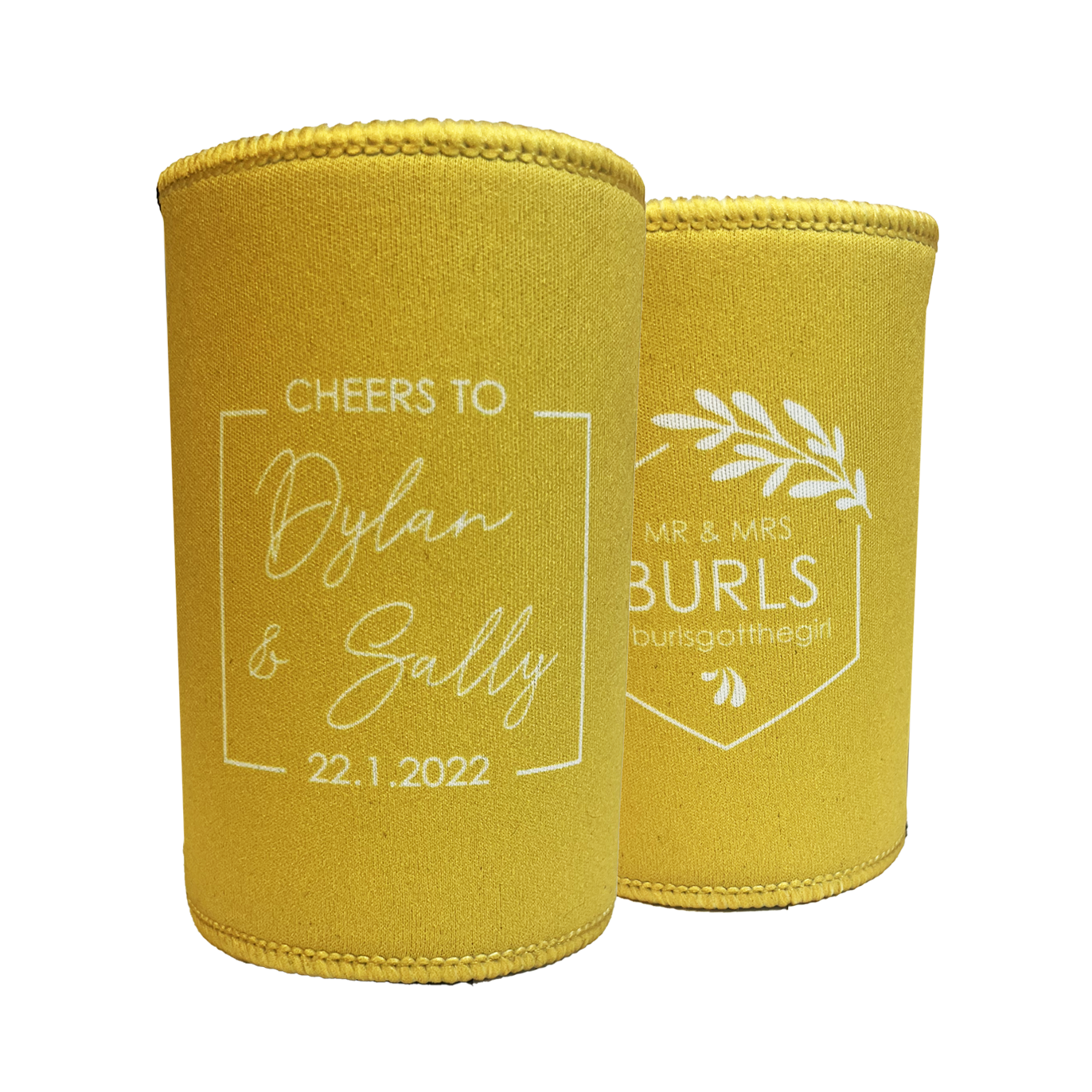 Vintage Yellow Wedding Stubby Holders